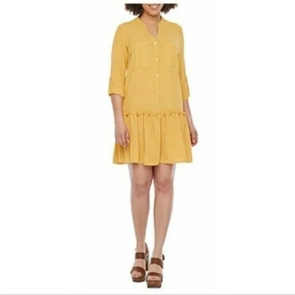Emma & Michele Golden Drop Waist Dress L - Picture 1 of 6